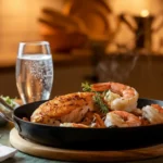 Chicken and Shrimp Skillet served with a fresh side salad | TastyTopRecipes