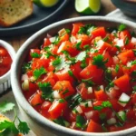 Fresh Garden Salsa Recipe served with lime wedges and garlic bread | TastyTopRecipes