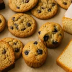 Assorted easy gluten-free baked goods including brownies, cookies, muffins, and lemon loaf arranged on parchment paper.