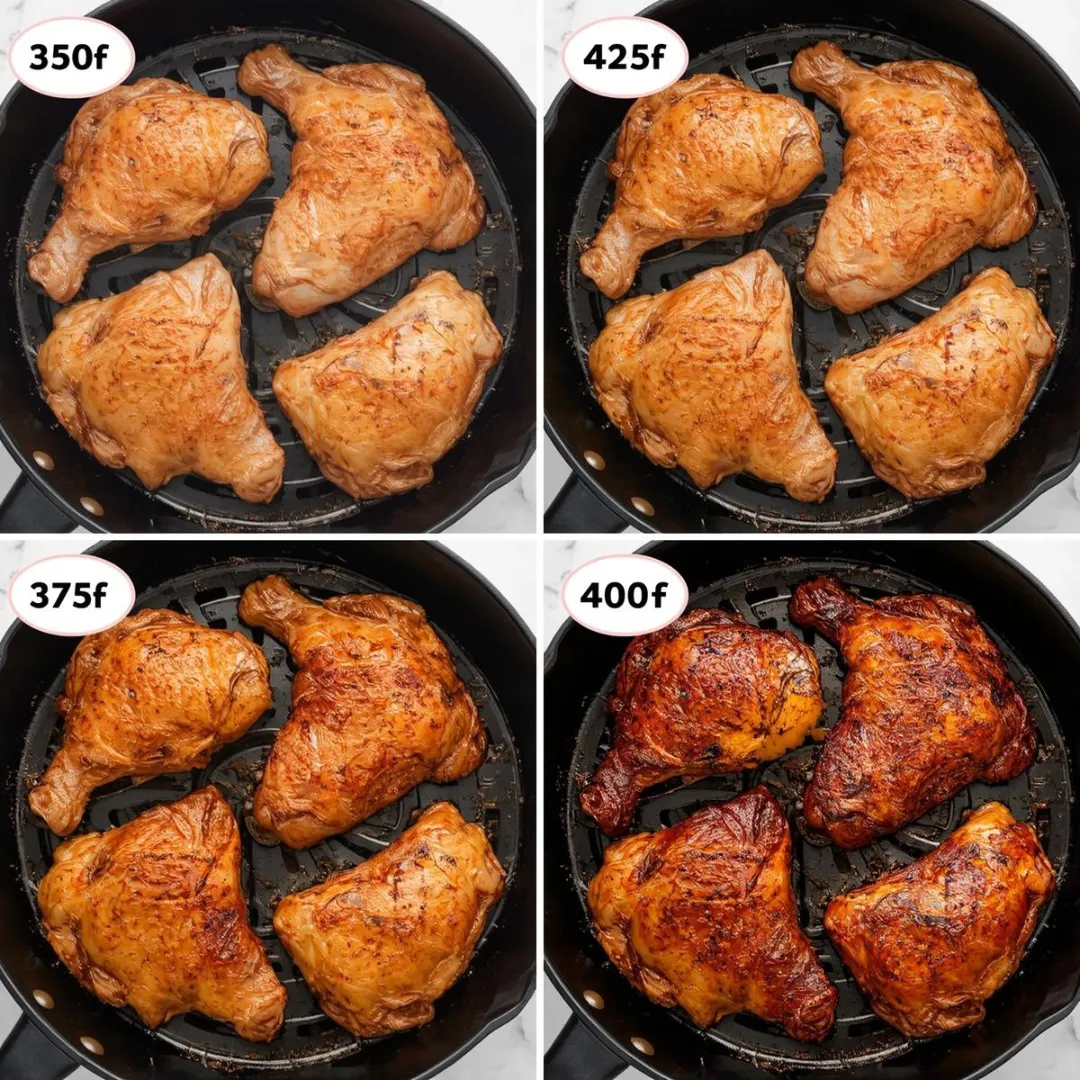 How Long to Cook Boneless Skinless Chicken Thighs: Complete Temperature & Method Guide A split collage showing how long to cook boneless skinless chicken thighs in oven at different temperatures including 350°F, 375°F, 400°F, and 425°F.