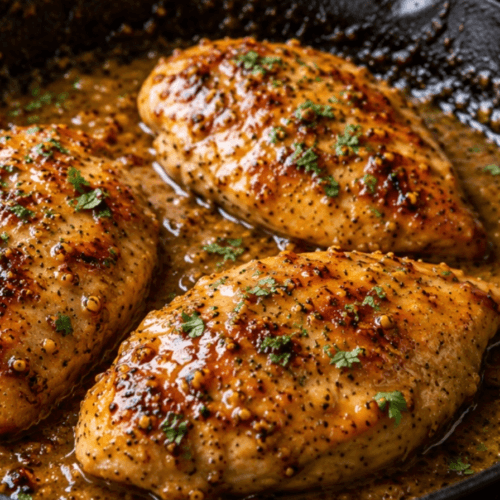 Easy Honey Mustard Chicken Recipe | 20-Minute One-Pan Dinner Easy honey mustard chicken recipe in a skillet with sticky Dijon glaze