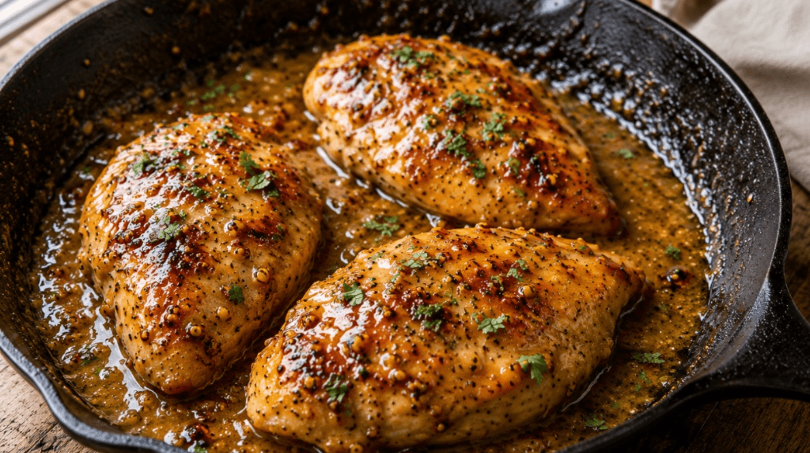 Easy Honey Mustard Chicken Recipe | 20-Minute One-Pan Dinner Easy honey mustard chicken recipe in a skillet with sticky Dijon glaze