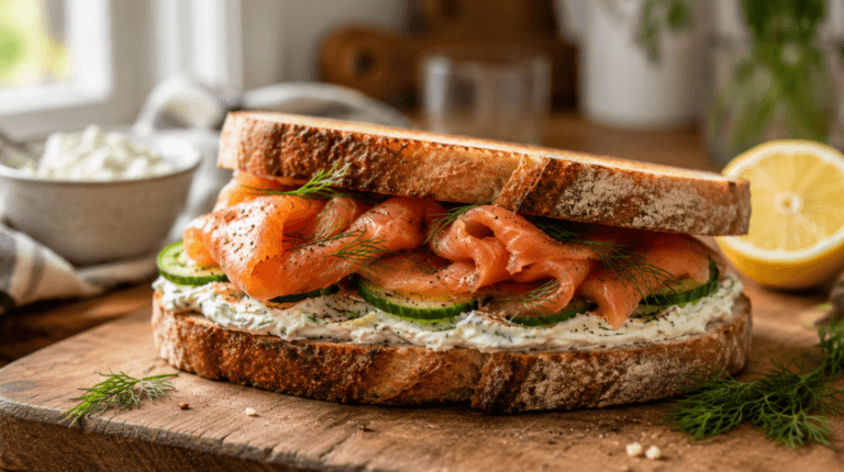 Smoked Salmon Sandwich Recipe: Easy, Creamy & Ready in 10 Minutes Smoked salmon sandwich on toasted sourdough with cream cheese, cucumber, and fresh dill