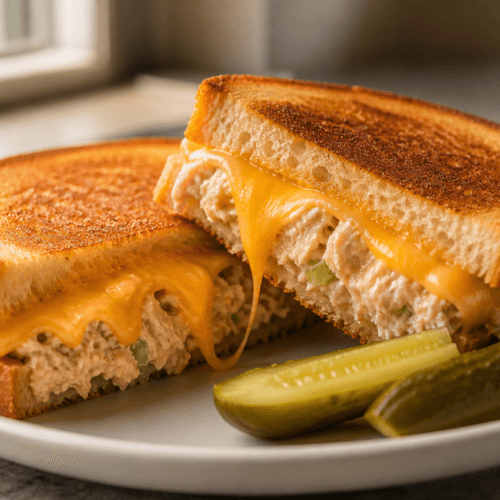 tuna melt sandwich recipe with melted cheddar and golden toasted bread