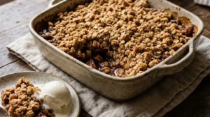 Apple Crisp Recipe (Warm & Buttery Topping) apple crisp recipe with golden oat topping and vanilla ice cream