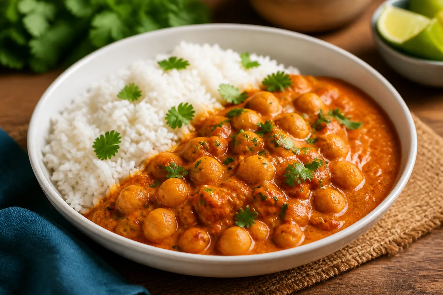 Easy Chickpea Curry Recipe easy chickpea curry recipe in a bowl with creamy coconut sauce and cilantro