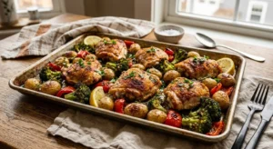 Sheet Pan Chicken and Vegetables sheet pan chicken and vegetables recipe on one baking tray
