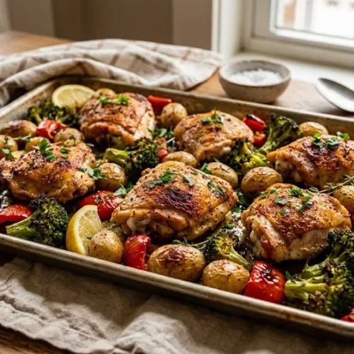 Sheet Pan Chicken and Vegetables sheet pan chicken and vegetables recipe on one baking tray